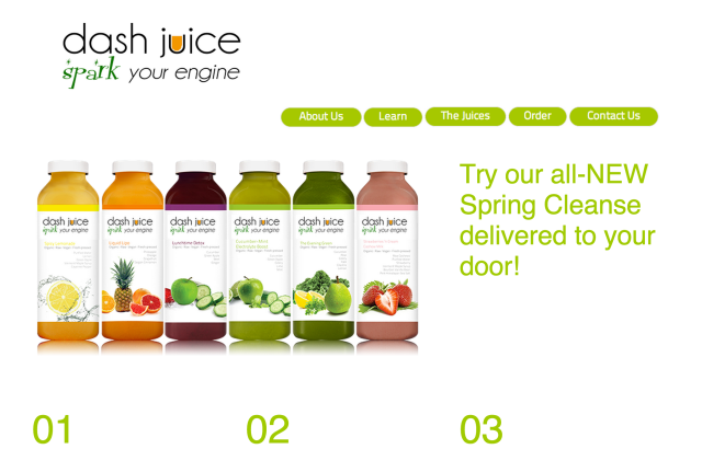 screenshot of the top half of Dash Juice Mockup Homepage